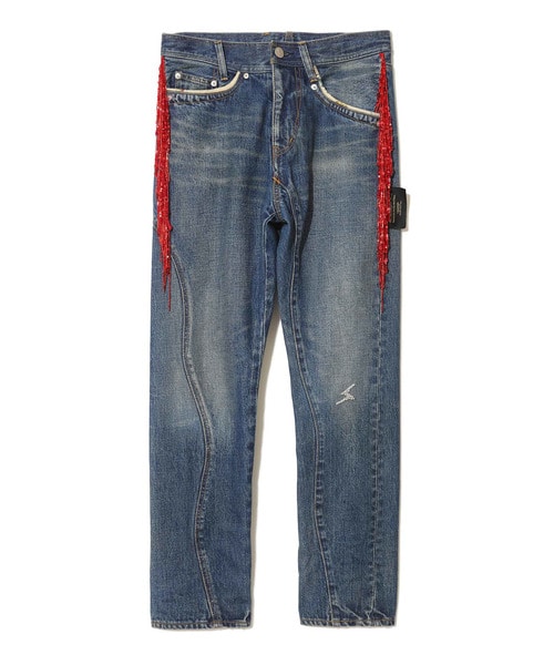 ﾋﾞｰｽﾞﾌﾘﾝｼﾞ加工ﾃﾞﾆﾑ Indigo/Black