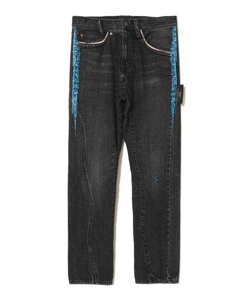 ﾋﾞｰｽﾞﾌﾘﾝｼﾞ加工ﾃﾞﾆﾑ Indigo/Black