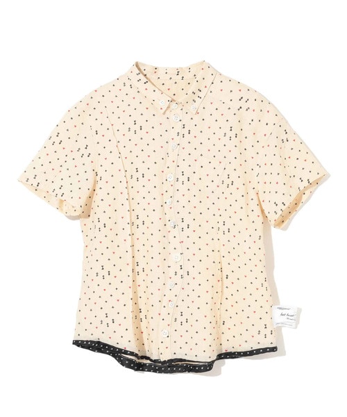 ﾄﾗﾝﾌﾟ総柄ﾘﾈﾝﾎﾞﾀﾞﾝﾀﾞｳﾝ半袖ｼｬﾂ