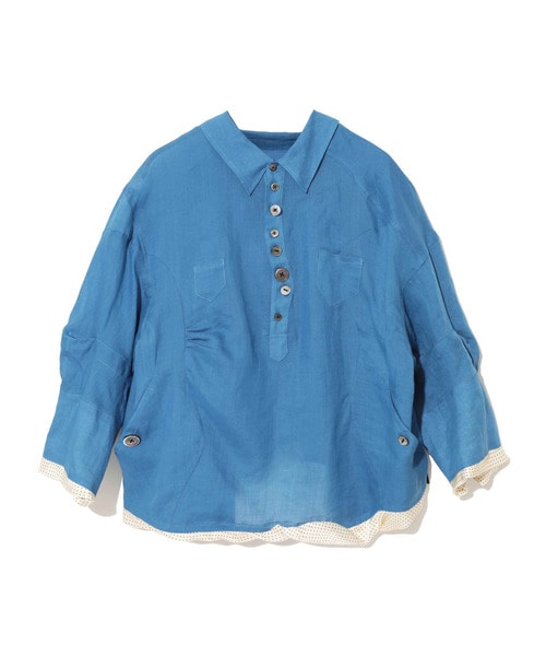 ﾗﾐｰﾛｰﾝ抜襟ﾌﾟﾙｵｰﾊﾞｰｼｬﾂ