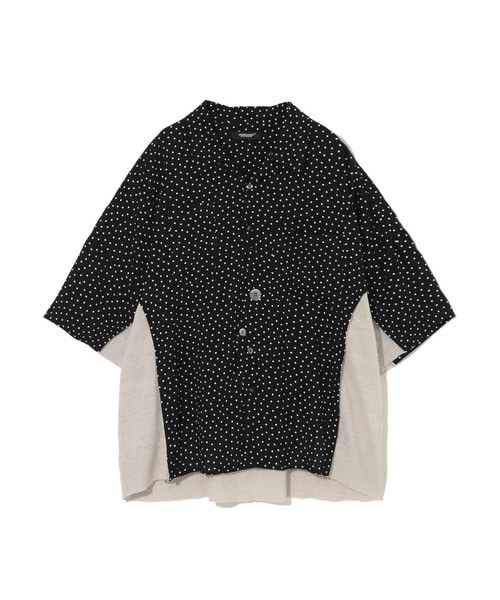 Ryﾛｰﾝﾄﾞｯﾄﾆｯﾄ切替半袖ﾜｲﾄﾞｼｬﾂ