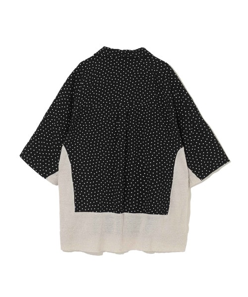 Ryﾛｰﾝﾄﾞｯﾄﾆｯﾄ切替半袖ﾜｲﾄﾞｼｬﾂ