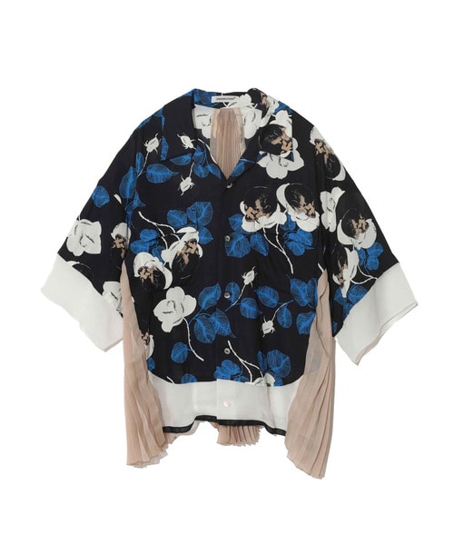 SkullFlower総柄RyﾛｰﾝGCﾌﾟﾘｰﾂ切替半袖ｼｬﾂ