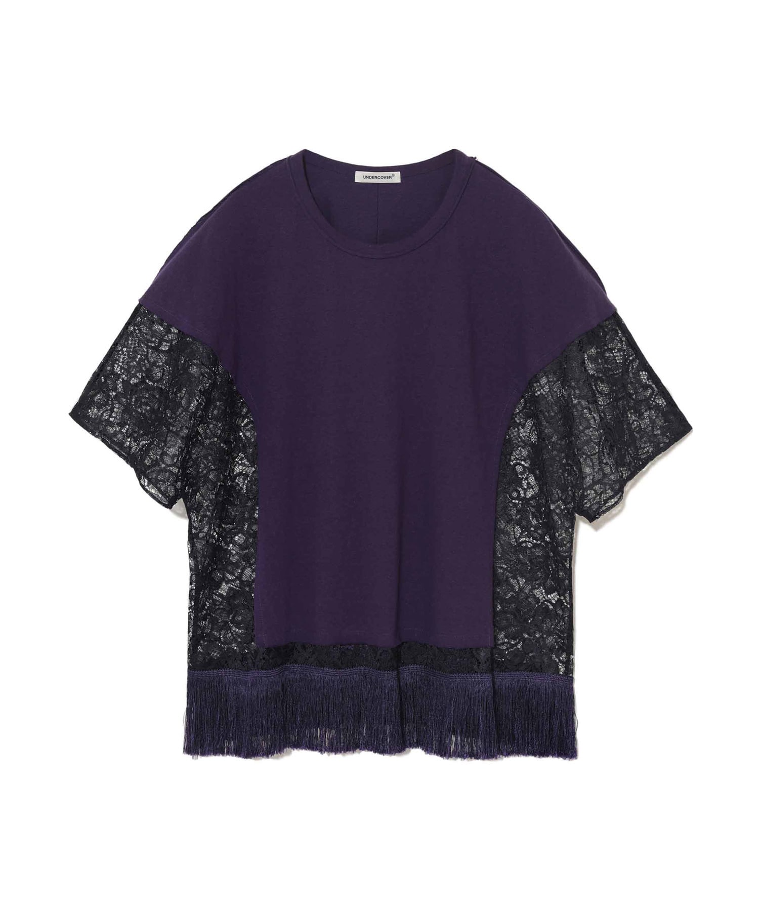 ﾚｰｽ切替裾ﾌﾘﾝｼﾞ半袖ｶｯﾄｿｰ