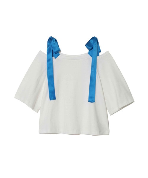 ﾗﾌｨｰ天竺肩ﾘﾎﾞﾝﾗｸﾞﾗﾝ半袖ｼｮｰﾄCS