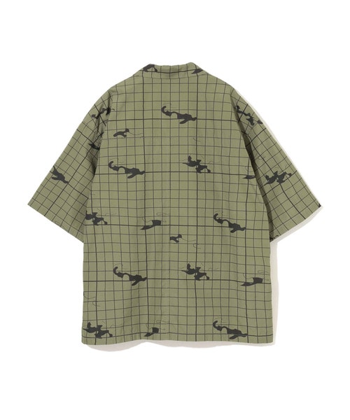 Camo総柄Coﾌﾞﾛｰﾄﾞ袋PK半袖開襟ｼｬﾂ